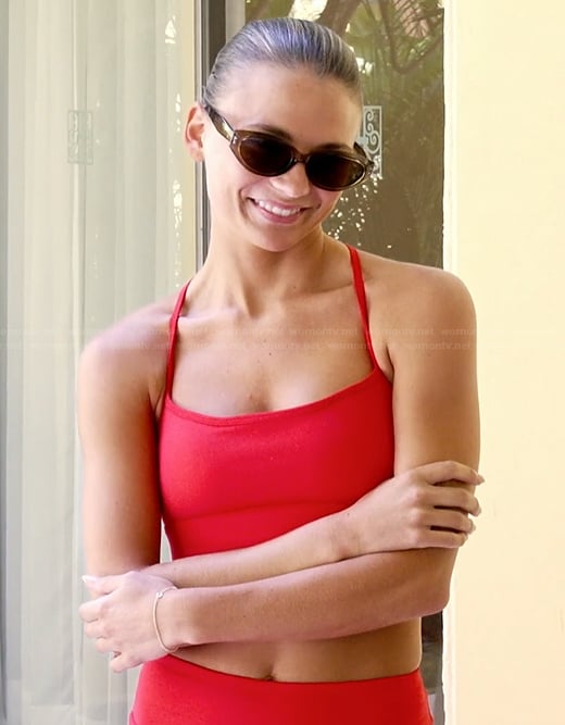 Charley's red sports bra and shorts on Southern Charm