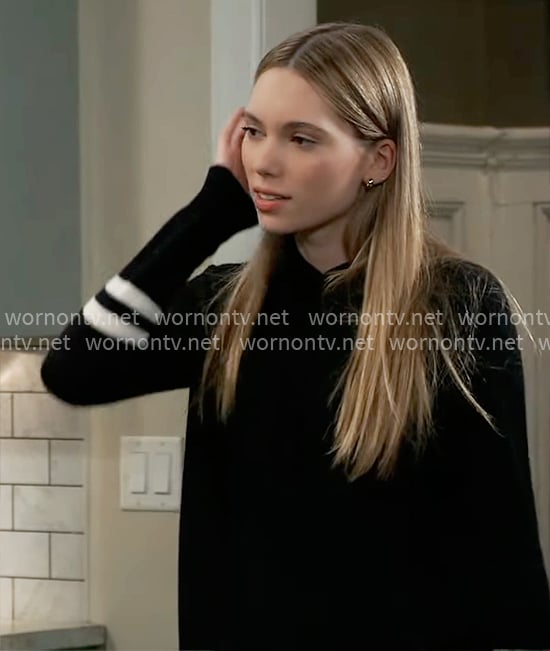 Charlotte's black hoodie with striped sleeves on General Hospital