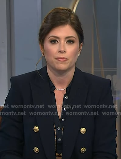 Chloe Melas's brown striped polo and navy blazer on NBC News Daily