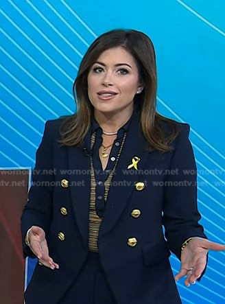 Chloe's brown striped polo and navy blazer on Today