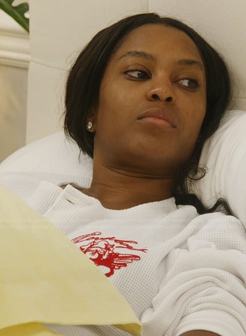Ciara's white embroidered henley top on Summer House