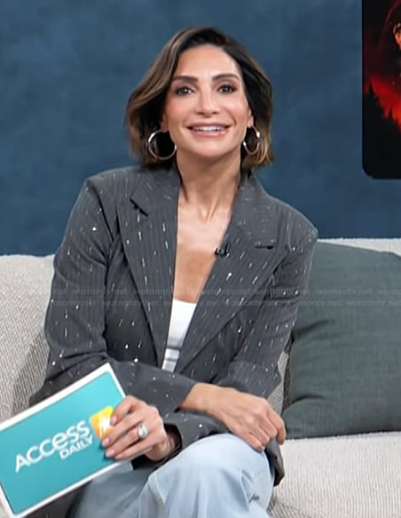 Courtney Mazza's gray embellished blazer on Access Hollywood