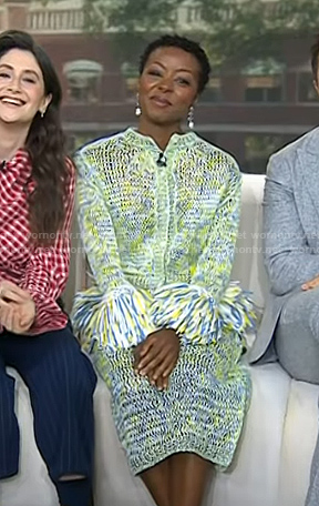 Danielle Deadwyler's knit frige cuff cardigan and skirt on Today