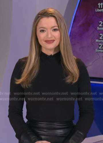 Dani's black leather trim cuff top and leather skirt on Good Morning America
