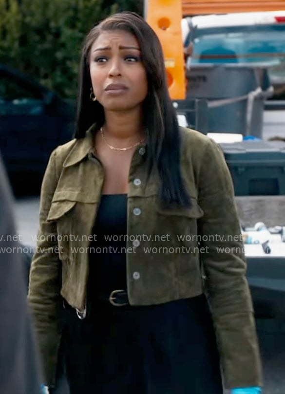 Daphne's green suede jacket on High Potential