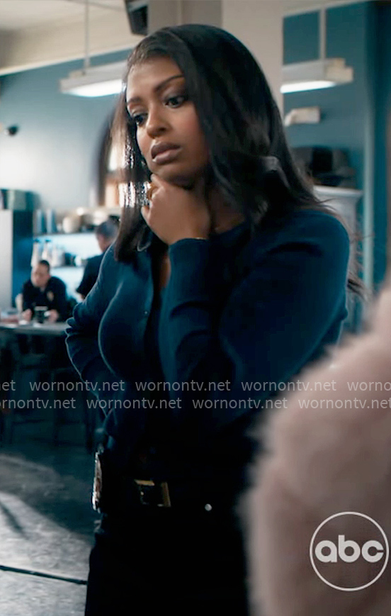 Daphne's navy blue cardigan on High Potential