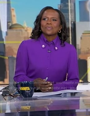 Debrah's purple button front blouse on Good Morning America