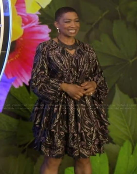 Deja Vu's black printed dress on Live with Kelly and Mark