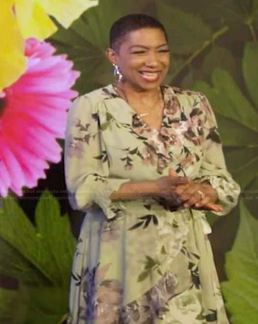 Deja Vu's green floral ruffle dress on Live with Kelly and Mark