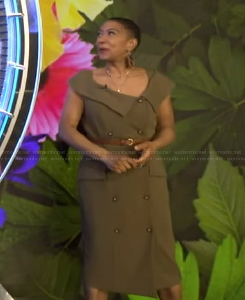 Deja Vu's olive double breasted dress on Live with Kelly and Mark