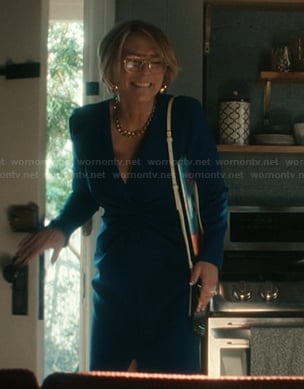 Dorothy's teal twist front dress on Scarpetta