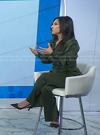 Dr. Heather Hirsch's green wrap blouse and belted pants on Today