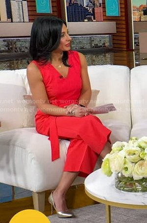 Dr. Tara Narula's red v-neck tie waist jumpsuit on Good Morning America