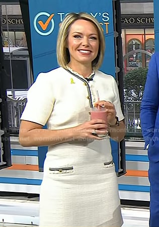 Dylan's white ruffle trim tweed mini dress on Today