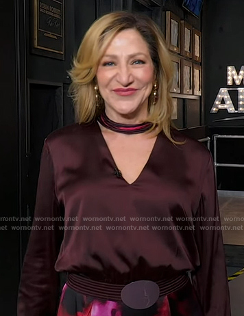 Edie Falco's brown floral v-neck dress on Good Morning America