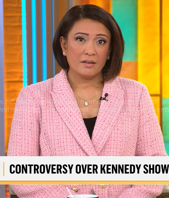 Elaine Quijano's pink tweed jacket on CBS Mornings