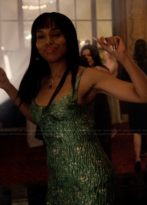 Eleanor's green metallic dress on Imperfect Women