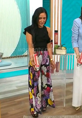 Elizabeth Werner's black ruffled top and floral pants on CBS Mornings