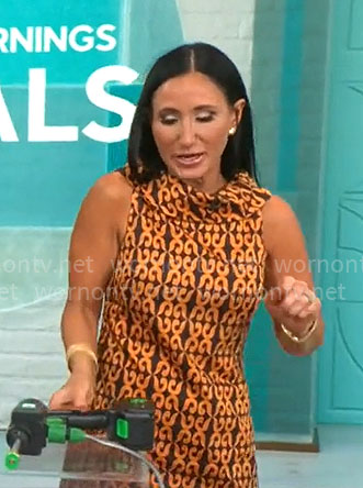 Elizabeth Werner's orange printed mini dress on CBS Mornings