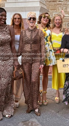 Erika's leopard sheer blouse and pants on The Real Housewives of Beverly Hills