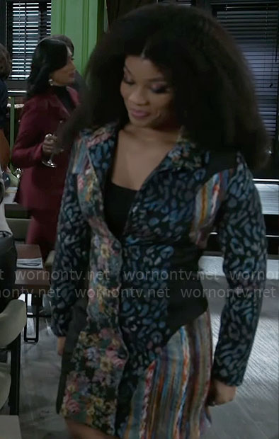 Eva's patchwork jacket dress on Beyond the Gates