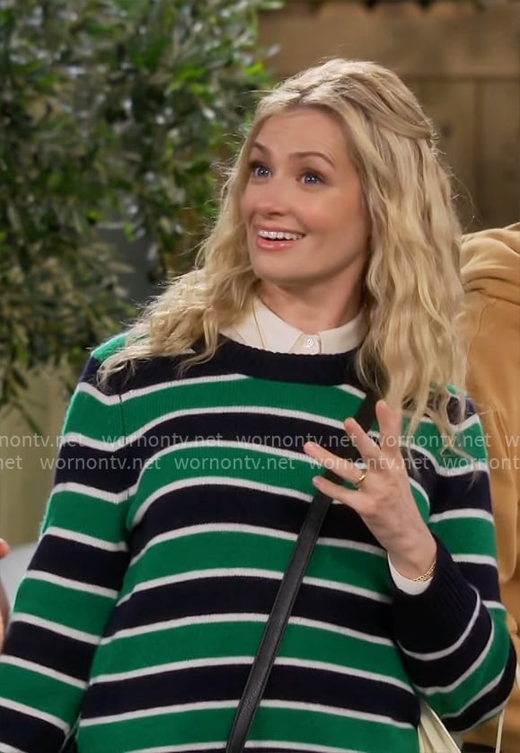 Gemma's navy and green striped sweater on The Neighborhood