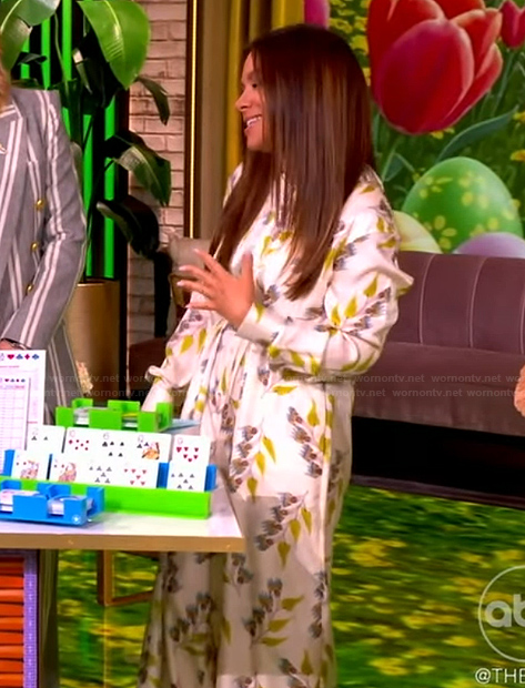 Gretta's white floral print jumpsuit on The View