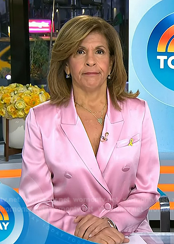 Hoda's pink double breasted satin blazer on Today