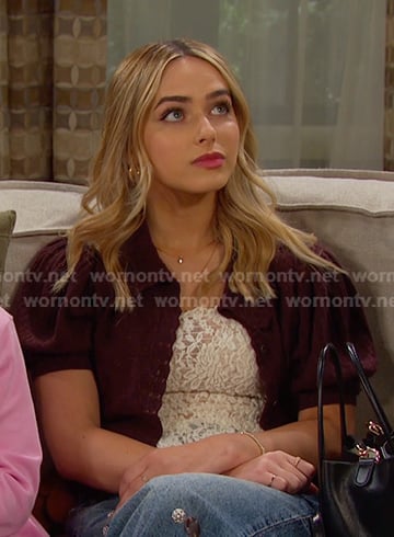 Holly's brown cropped short sleeve cardigan on Days of our Lives