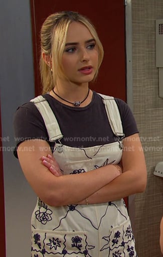 Holly's white embroidered overalls on Days of our Lives