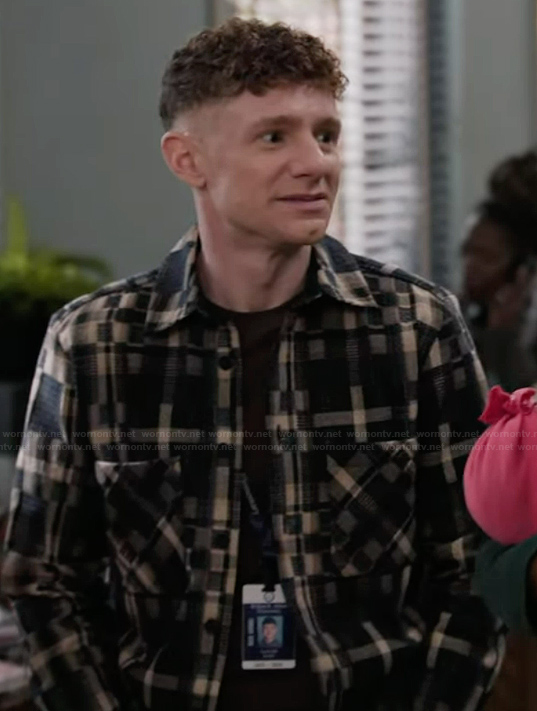 Jacob's black check print shirt on Abbott Elementary