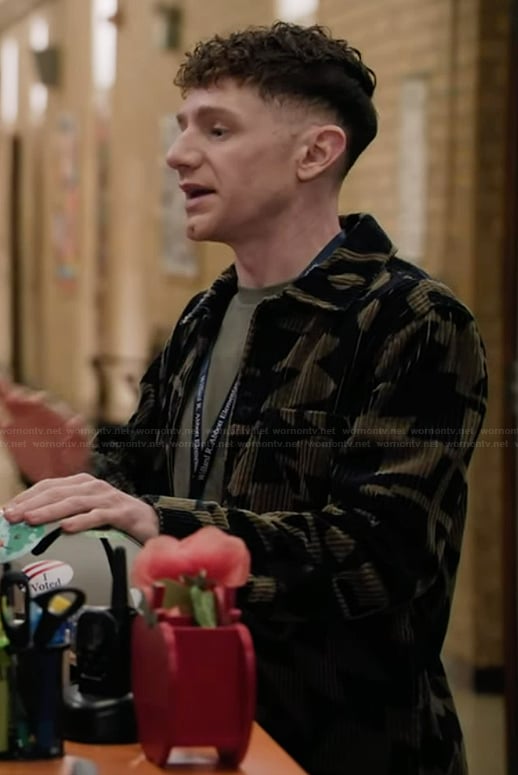 Jacob's green corduroy jacket on Abbott Elementary