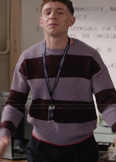 Jacob's purple stripe sweater on Abbott Elementary