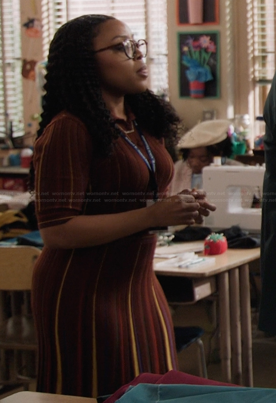 Janine's stripe ribbed shirtdress on Abbott Elementary