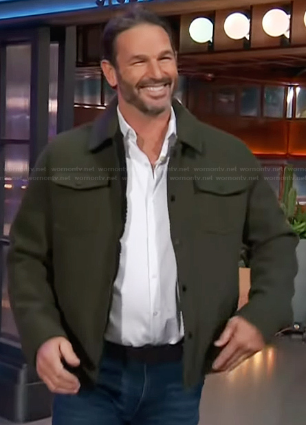 Jason Chambers's green ribbed jacket on The Kelly Clarkson Show