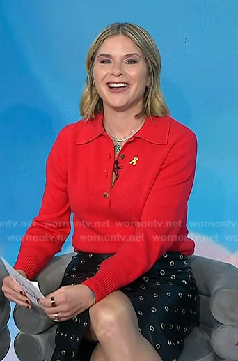 Jenna's red polo sweater and grommet skirt on Today
