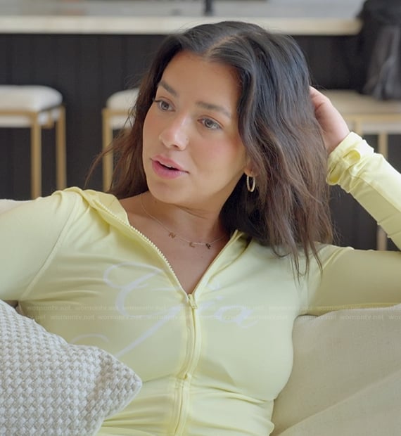 Jen's yellow gia hoodie on The Secret Lives of Mormon Wives