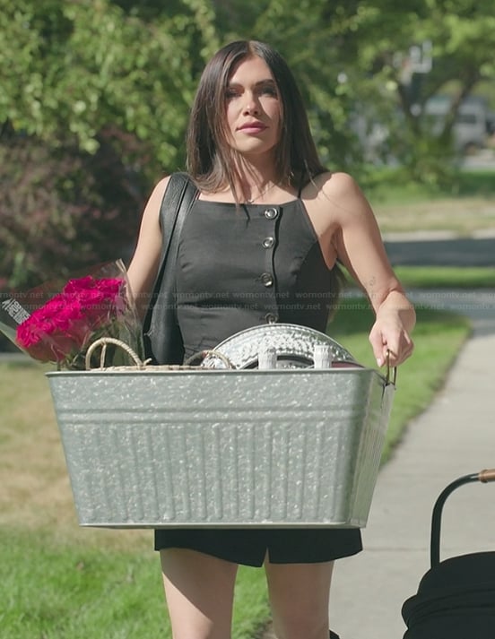 Jessi's black button front mini dress on The Secret Lives of Mormon Wives
