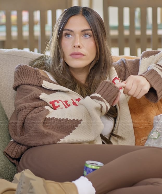 Jessi's brown cardigan on The Secret Lives of Mormon Wives