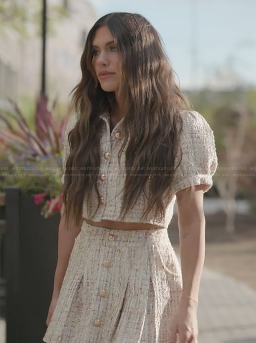 Jessi's tweed crop top and mini skirt on The Secret Lives of Mormon Wives