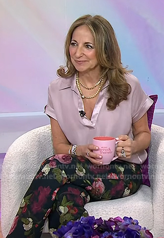 Joanne's pink satin top and black floral pants on Today