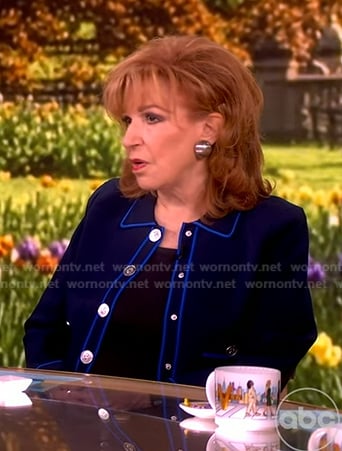 Joy's blue piping trim cardigan on The View