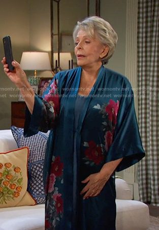 Julie's teal floral silk robe on Days of our Lives