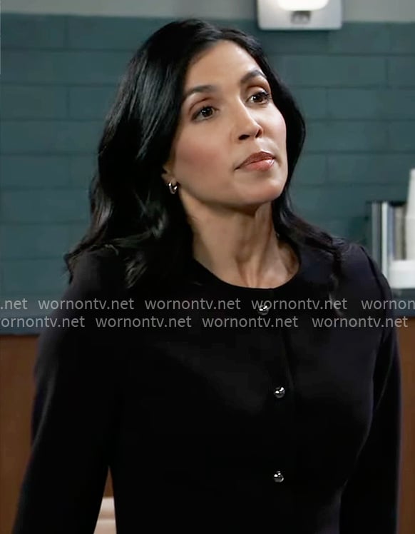 Justine's black jacket with silver buttons on General Hospital