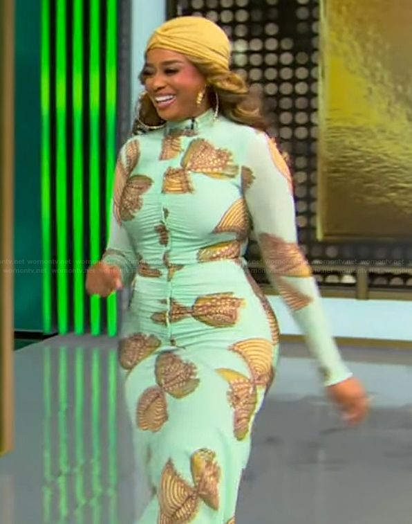 Karri Bryant's floral print ruched dress on Tamron Hall Show