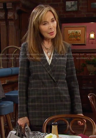 Kate's dark grey plaid and pants on Days of our Lives