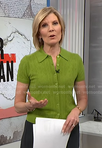 Kate's green pointelle short sleeve cardigan on NBC News Daily