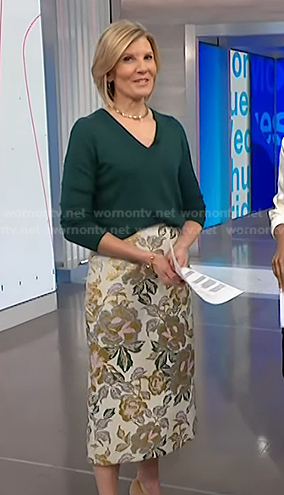 Kate's green sweater and beige floral pencil skirt on NBC News Daily
