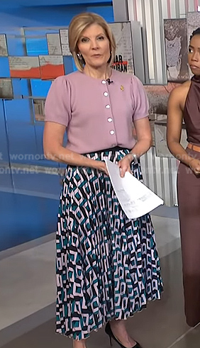 Kate's pink cardigan and geometric print skirt on NBC News Daily