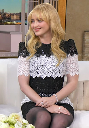 Kathryn Newton's black and white lace mini dress on Good Morning America